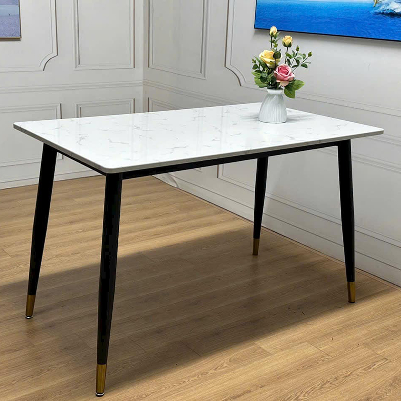 Bàn ăn mặt gỗ giả đá chữ nhật 120x70cm chân sắt BA600