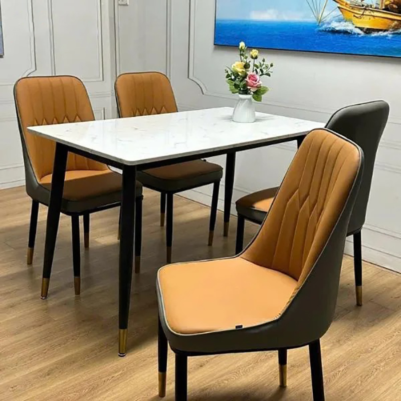 Bàn ăn mặt gỗ giả đá chữ nhật 120x70cm chân sắt BA600