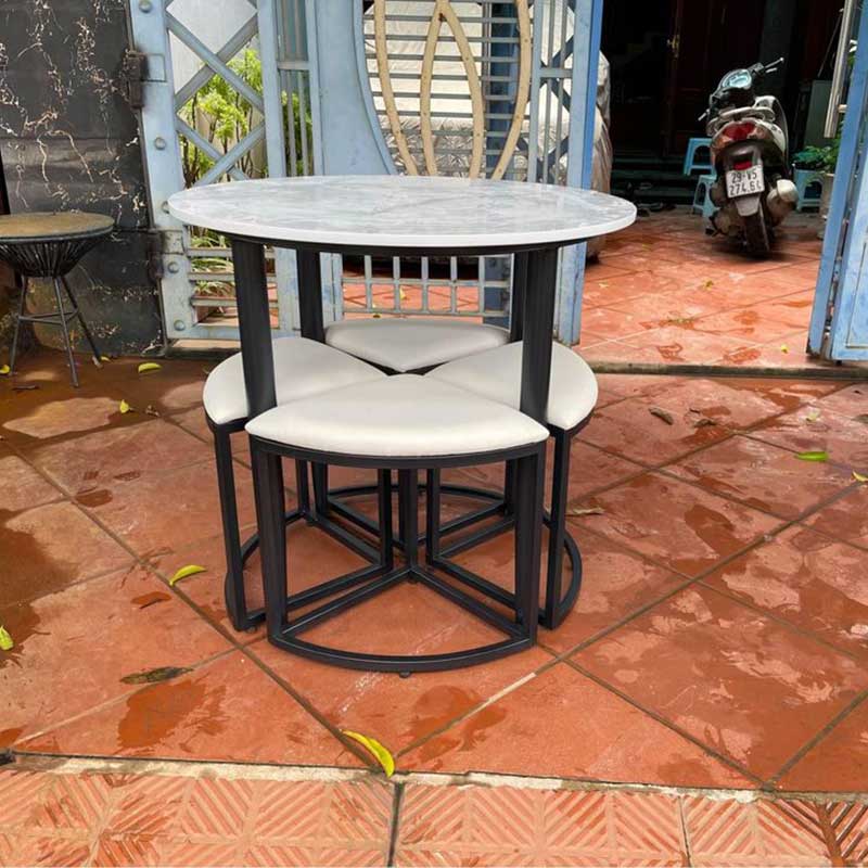 Bộ bàn ghế ăn thông minh tròn xếp gọn đa năng BA680