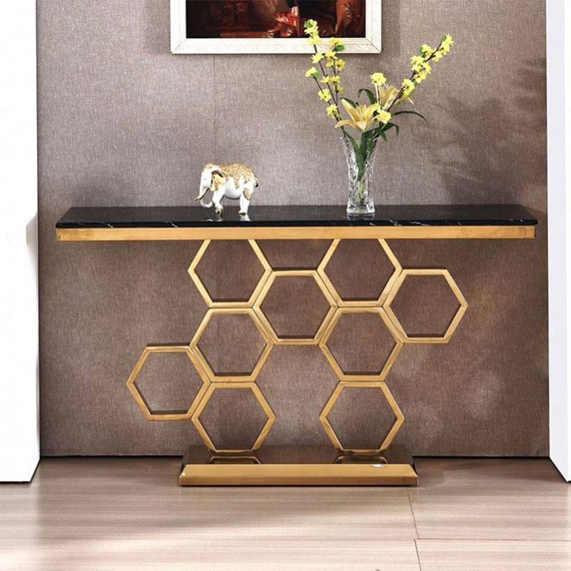 Bàn console Bee mặt đá khung sắt họa tiết hình tổ ong CT099