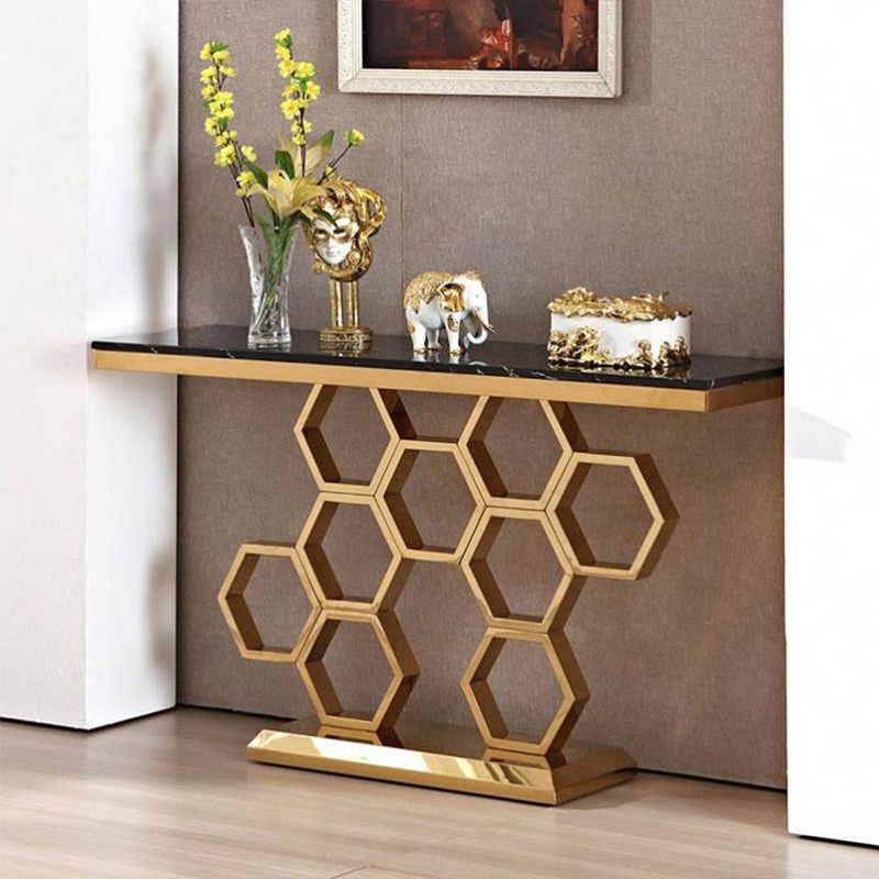 Bàn console Bee mặt đá khung sắt họa tiết hình tổ ong CT099