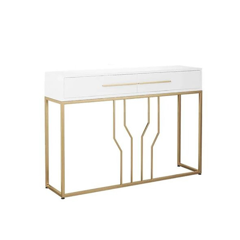 Bàn console trang trí phòng khách phòng ngủ 2 ngăn kéo trắng chân sắt CT121