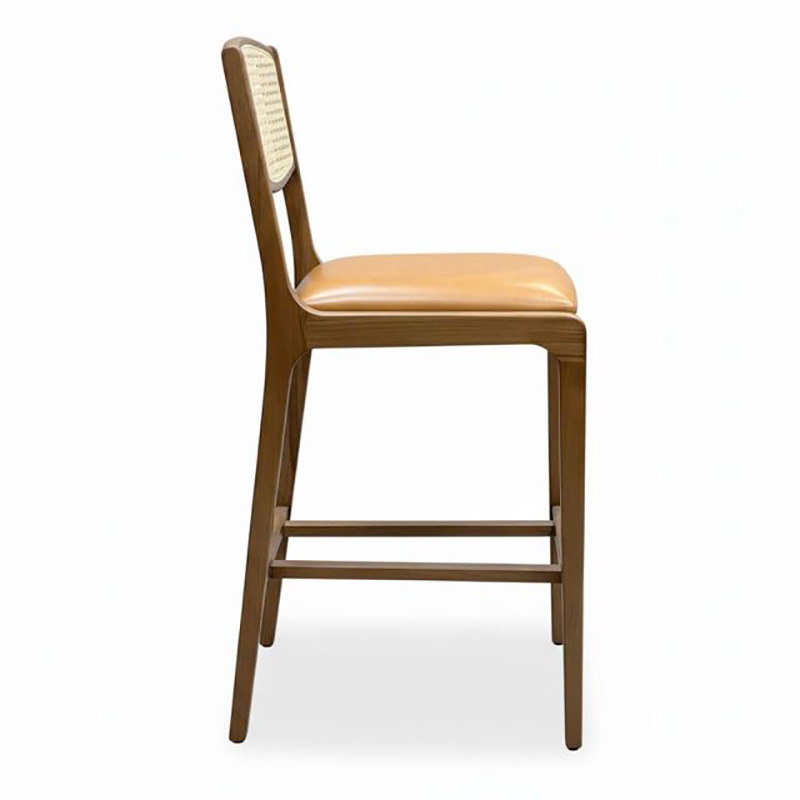 Ghế bar cao gỗ Sồi bọc da Simili tựa lưng lưới mắt cáo GB989