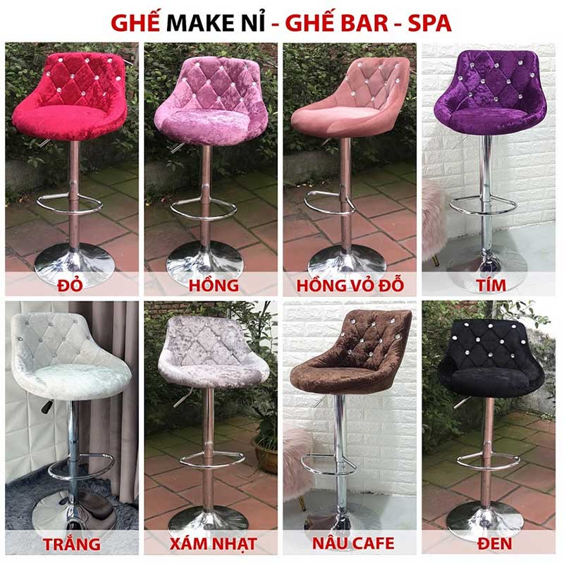 Ghế Bar lưng nệm vải nhung đính cườm, chân Inox GB966