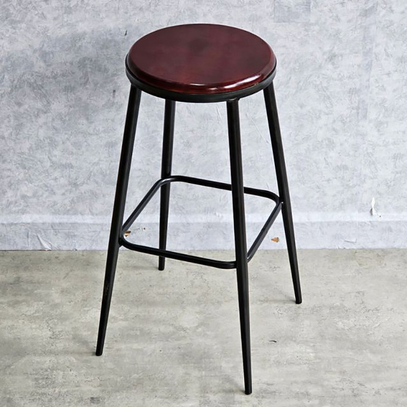 Ghế bar mặt gỗ tròn chân sắt sơn tĩnh điện phong cách Retro cổ điển GB630
