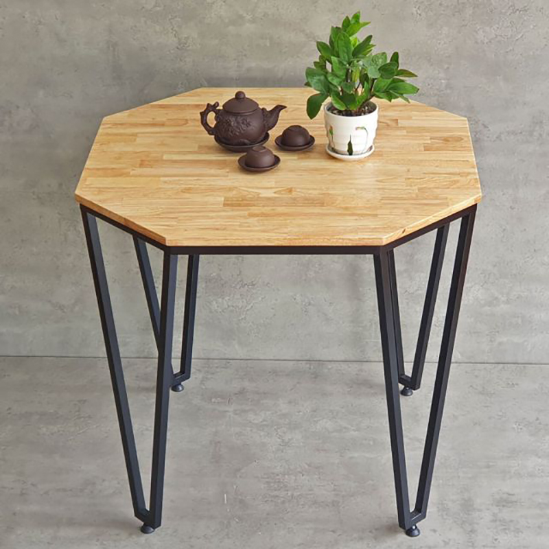 Bàn cafe hình lục giác gỗ cao su tự nhiên chân sắt GC988