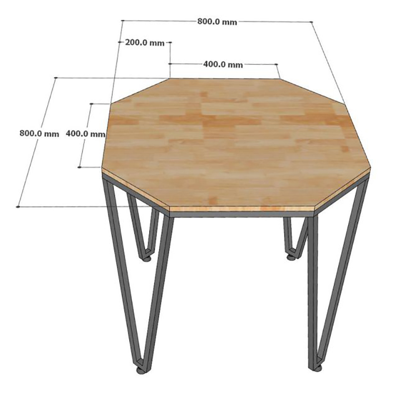 Bàn cafe hình lục giác gỗ cao su tự nhiên chân sắt GC988