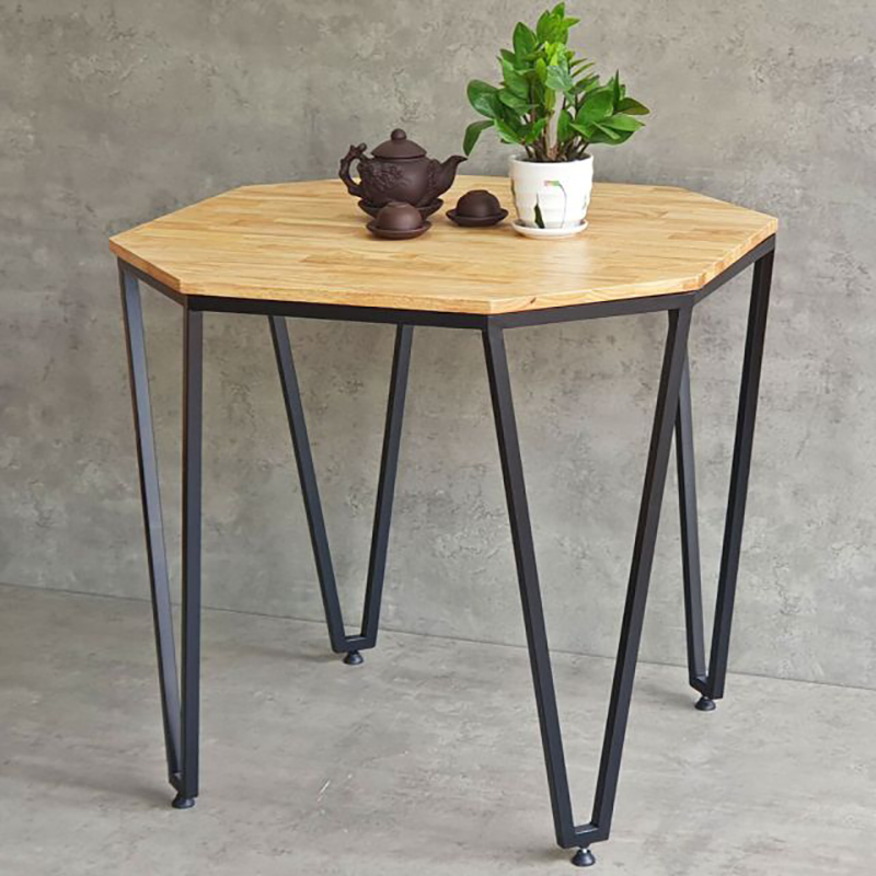 Bàn cafe hình lục giác gỗ cao su tự nhiên chân sắt GC988