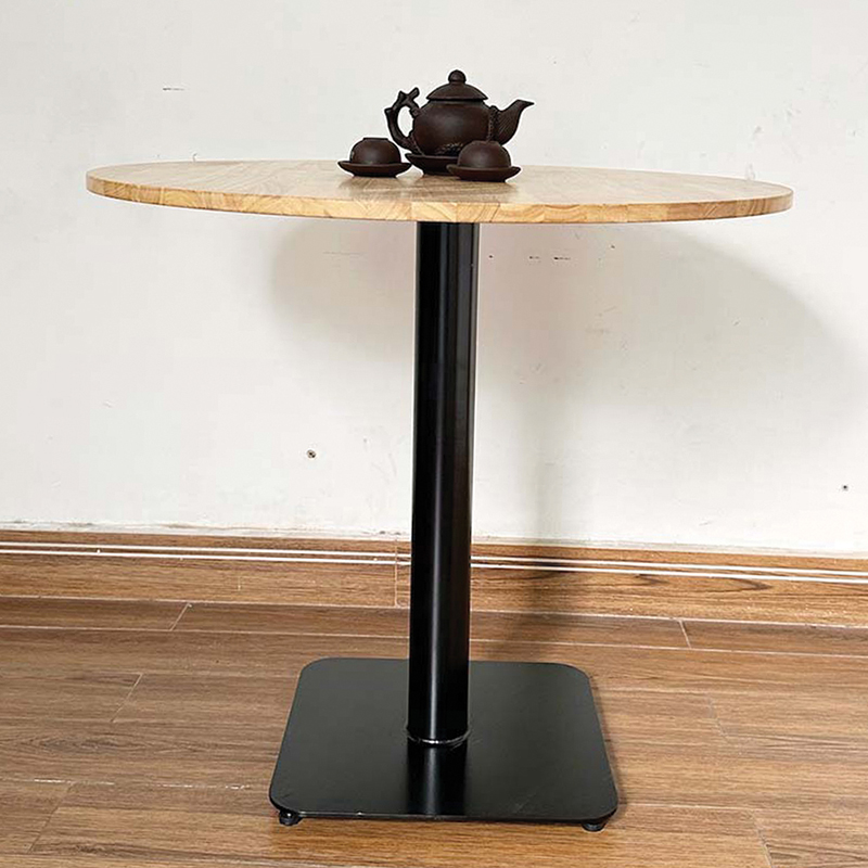 Bàn cafe tròn D80cm gỗ cao su tự nhiên chân sắt GC684