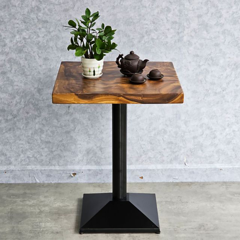 Bàn cafe vuông D60cm gỗ me tây dày 5cm chân sắt GC687