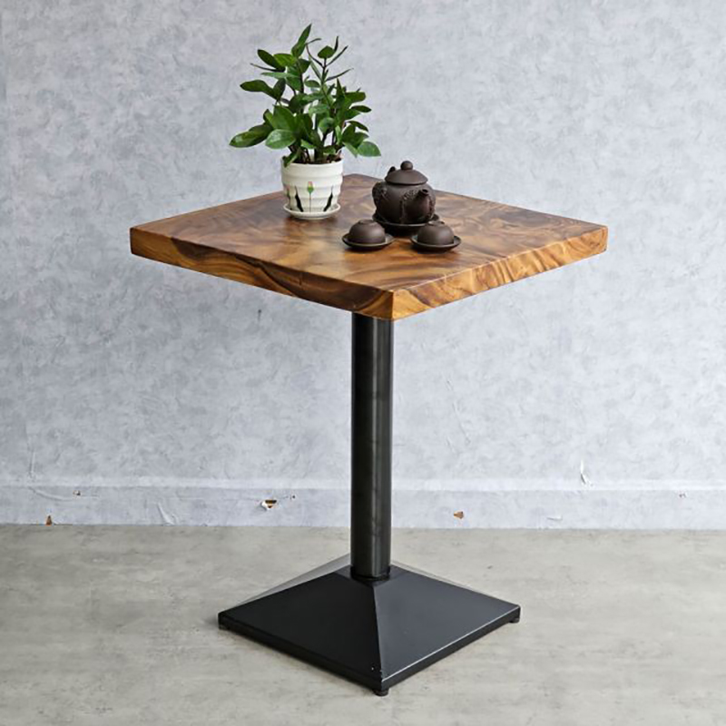 Bàn cafe vuông D60cm gỗ me tây dày 5cm chân sắt GC687