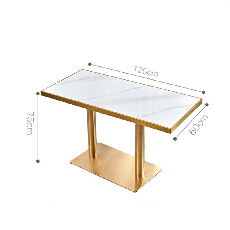 Bàn quán cafe, trà sữa mặt đá chữ nhật chân sắt mạ vàng GC619