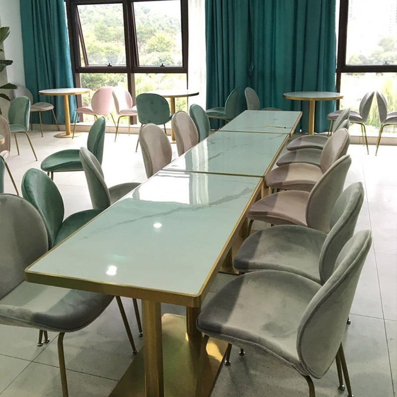 Bàn quán cafe, trà sữa mặt đá chữ nhật chân sắt mạ vàng GC619