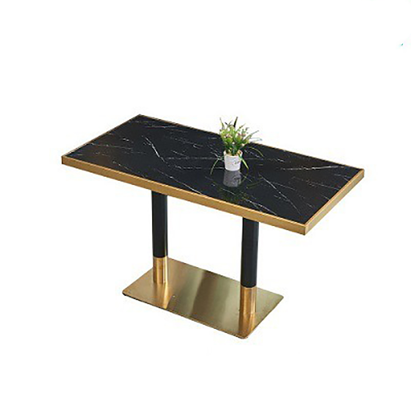 Bàn quán cafe, trà sữa mặt đá chữ nhật chân sắt mạ vàng GC619
