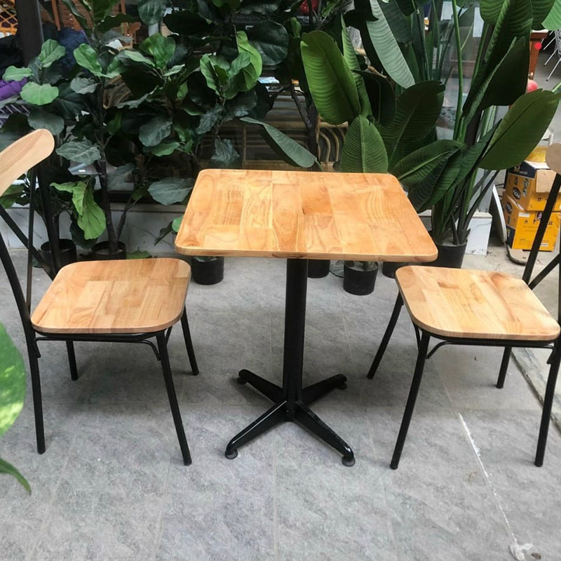 Bộ bàn ghế cafe chân sắt mặt gỗ bền đẹp GC903