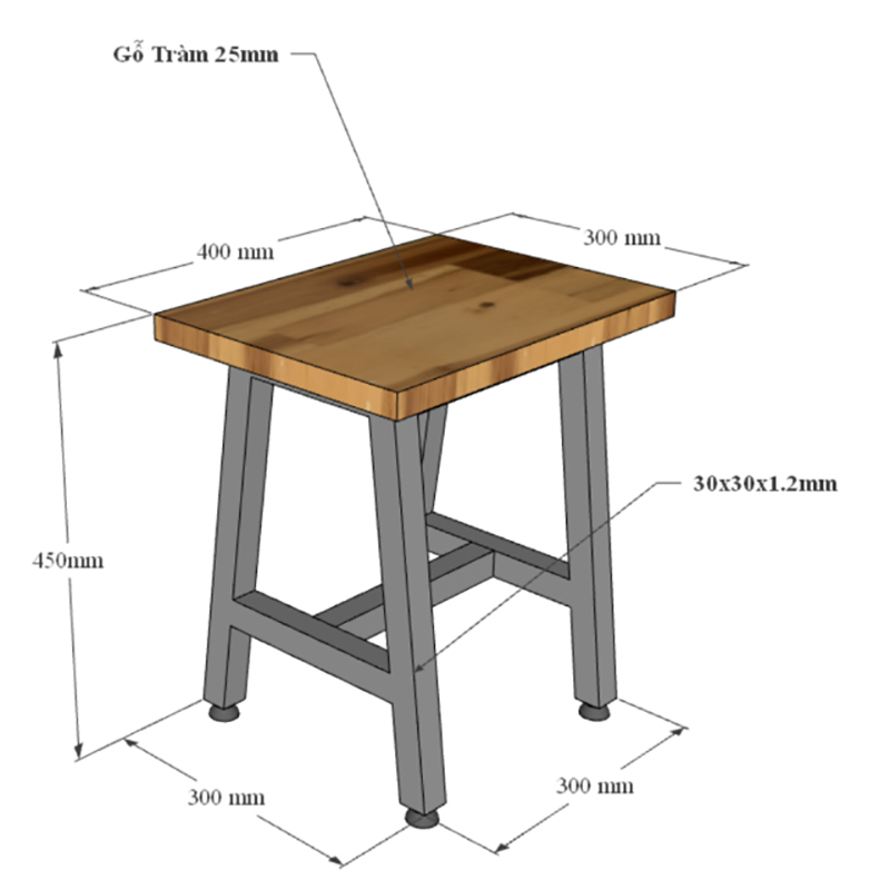 Ghế đôn chữ nhật gỗ tràm chân sắt chữ A GC801