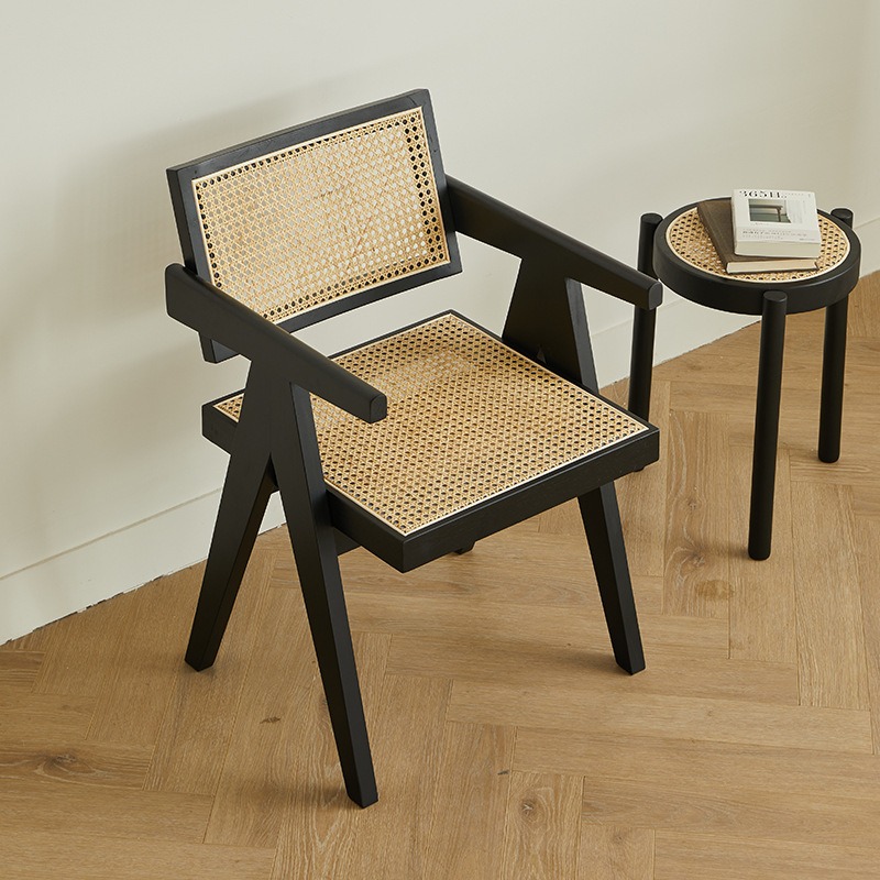 Ghế tựa gỗ thư giãn lưng mây phong cách Wabi Sabi GC868