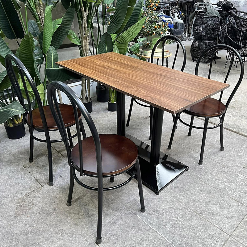 Bàn cafe, nhà hàng, quán ăn chân trụ sắt mặt gỗ 60x120cm GC840