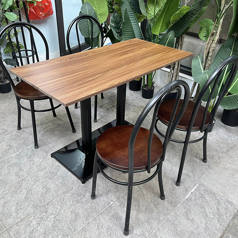 Bàn cafe, nhà hàng, quán ăn chân trụ sắt mặt gỗ 60x120cm GC840