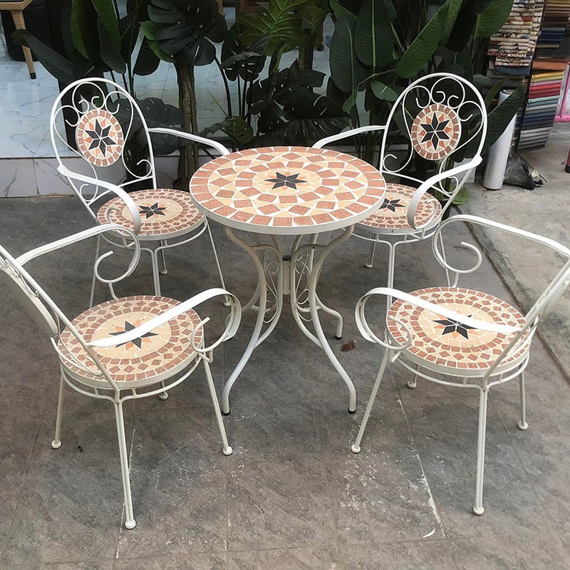 Bàn ghế cafe sân vườn sắt decor mỹ nghệ Mosaic GC596