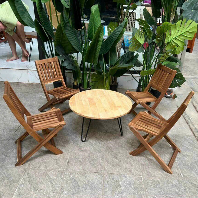 Bàn ghế gỗ tràm gấp gọn Mini không gian cafe ngoài trời, sân vườn GC565
