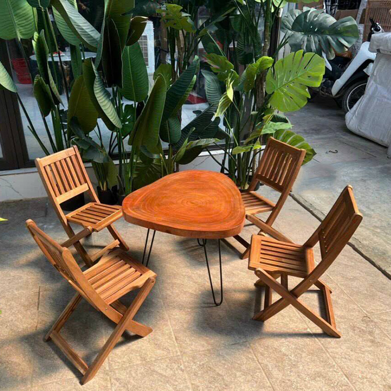 Bộ bàn ghế cafe gỗ tự nhiên gấp gọn giá rẻ GC562