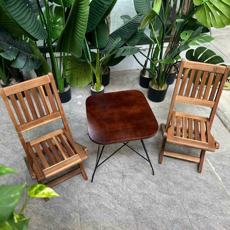 Bộ bàn ghế cafe gỗ xếp gấp gọn dành cho quán cà phê sân vườn, dã ngoại, cắm trại, gia đình GC563