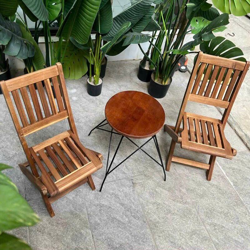 Bộ bàn ghế gỗ xếp gấp gọn ngồi cafe, trà chanh, không gian gia đình ấm cúng, nhỏ xinh GC564