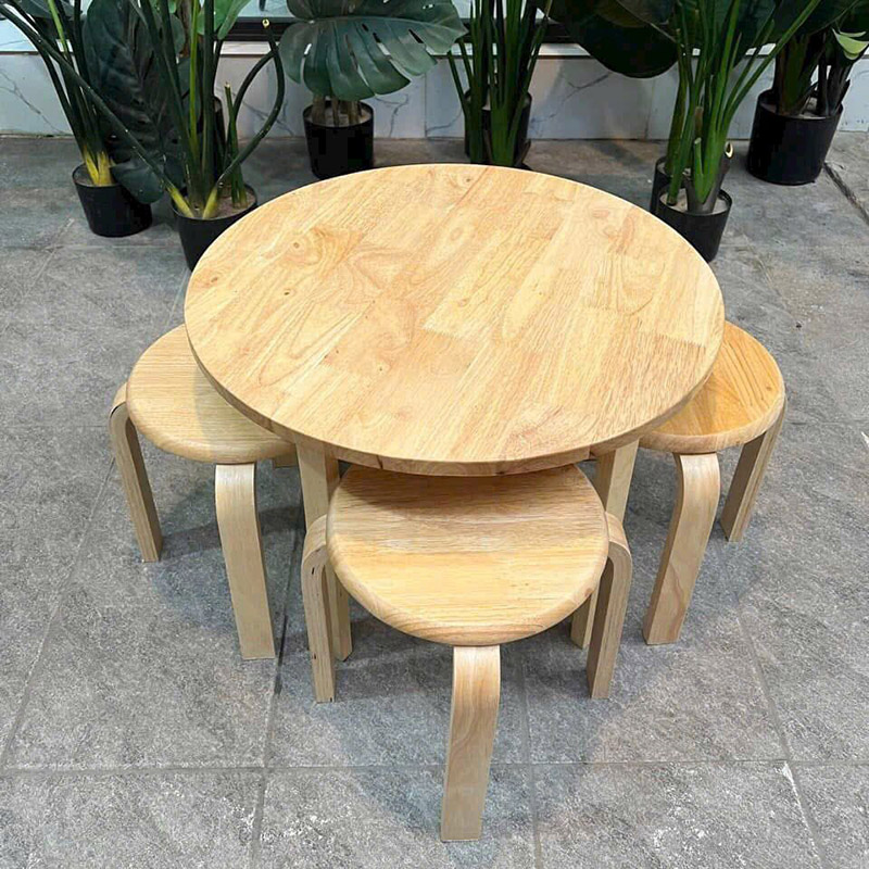 Bộ bàn trà 4 ghế 1 bàn gỗ cao su chân cong GC568