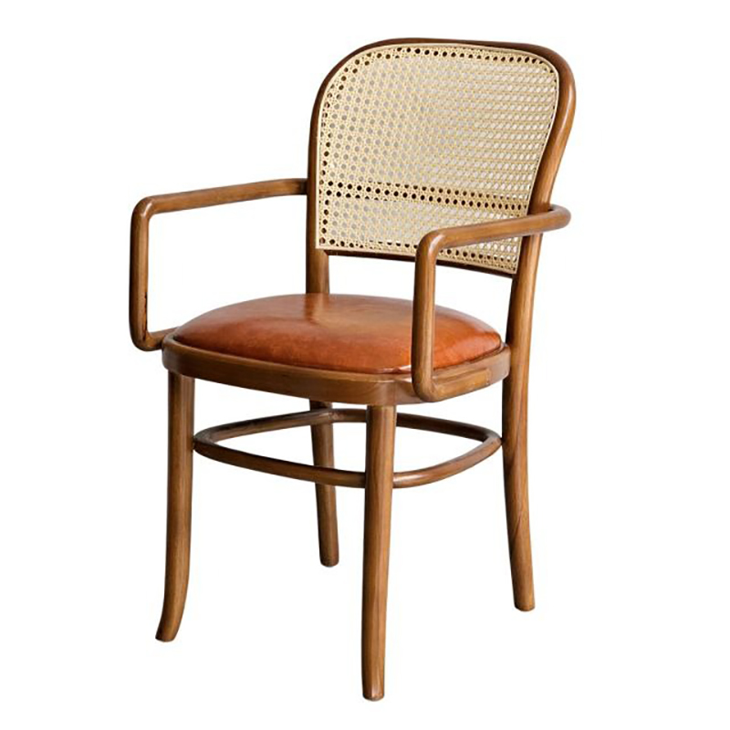 Ghế Thonet có tay tựa gỗ Tần Bì lưng mây bọc nệm da PU GC834