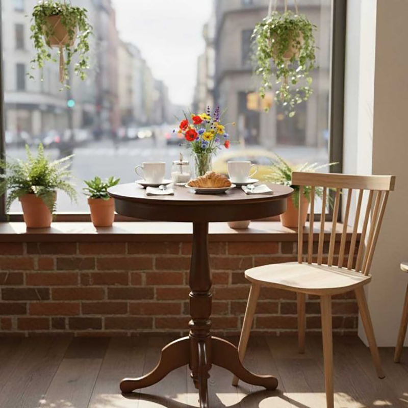 Bàn cafe tròn chân Rustic màu nâu Walnut GC897