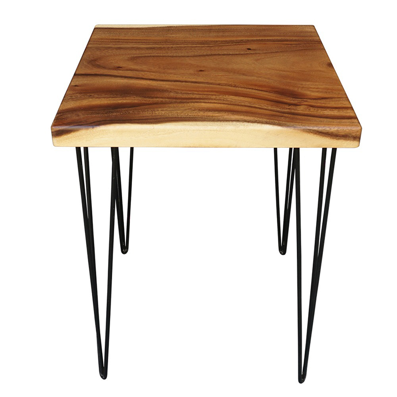 Bàn cafe vuông 60cmx60cm gỗ Me Tây dầy 5cm chân Hairpin GC607