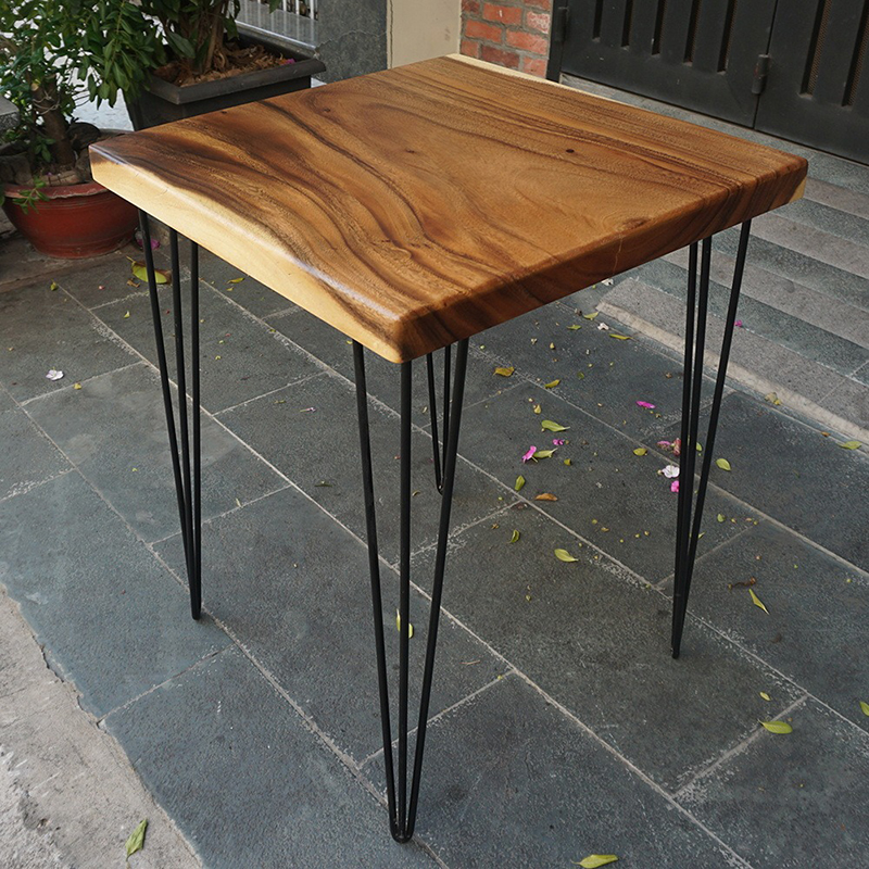 Bàn cafe vuông 60cmx60cm gỗ Me Tây dầy 5cm chân Hairpin GC607