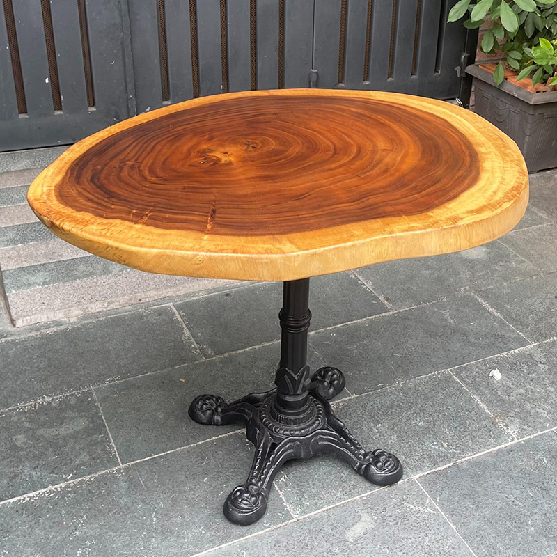 Bàn gỗ Me Tây nguyên tấm chân gang đúc mỹ nghệ GC603