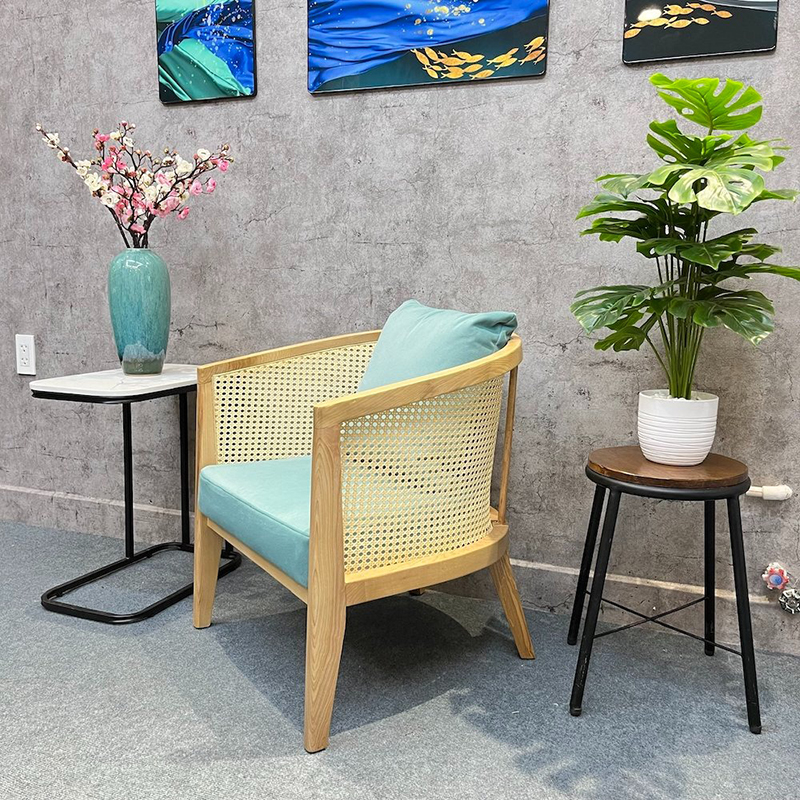 Ghế cafe đơn Harvey khung gỗ Ash lưng mây GC867