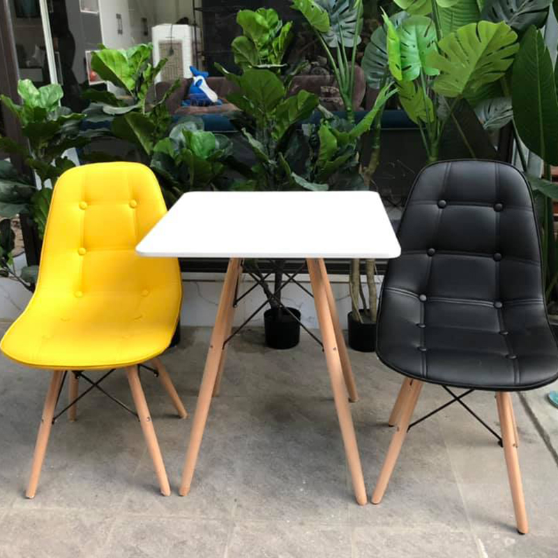 Ghế Eames đệm cúc chân đan gỗ sồi GC237