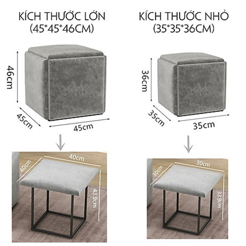 Ghế khối Rubik thông minh, 5 ghế vuông xếp gọn thành 1 GC588