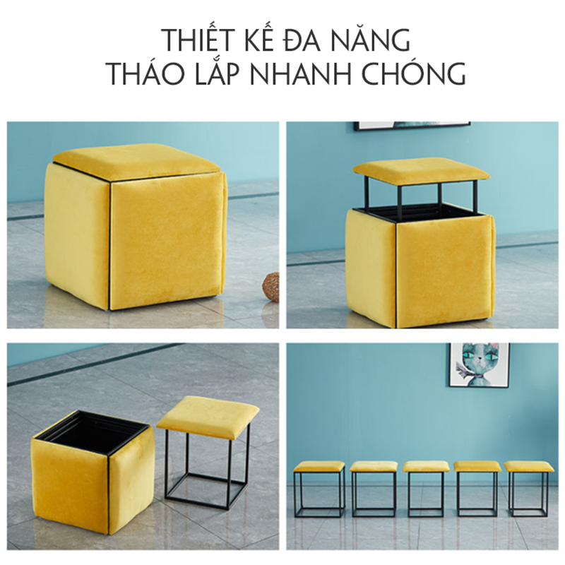 Ghế khối Rubik thông minh, 5 ghế vuông xếp gọn thành 1 GC588