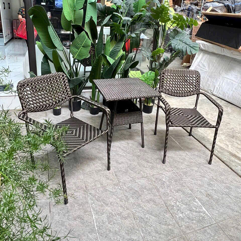 Bộ bàn ghế nhựa giả mây cafe, ban công sân vườn BM504