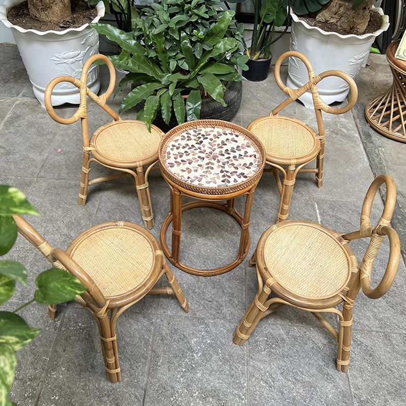 Bộ bàn ghế nơ mây tự nhiên nhỏ nhắn xinh xắn BM381