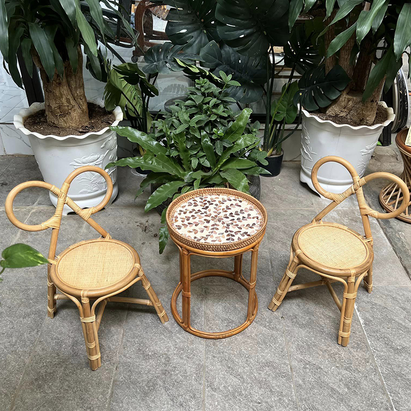 Bộ bàn ghế nơ mây tự nhiên nhỏ nhắn xinh xắn BM381