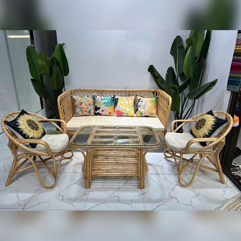 Bộ bàn ghế sofa phòng khách mây thật kèm nệm BM912