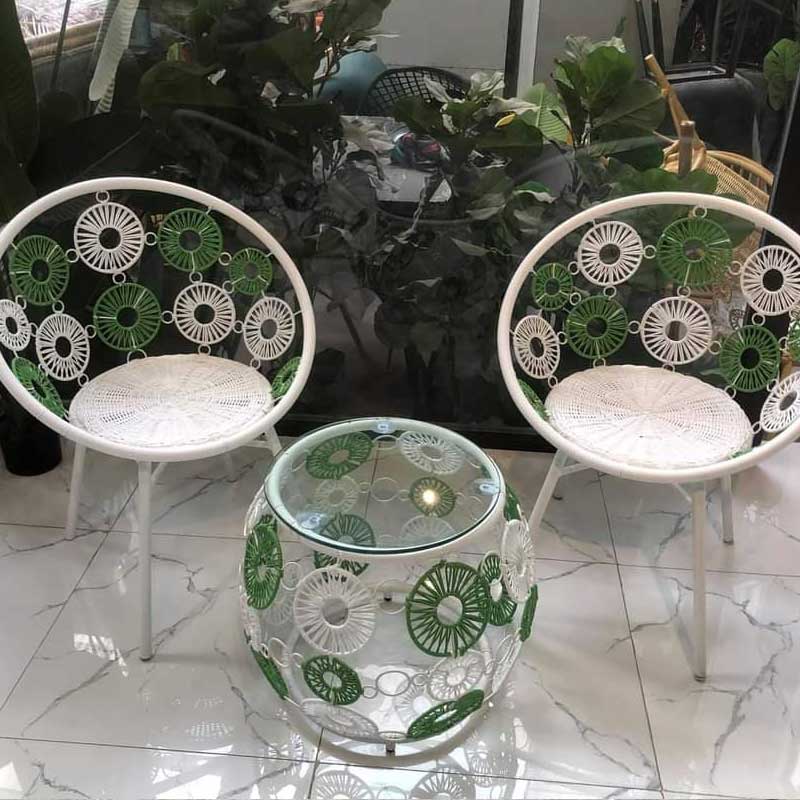 Bàn trà hoa cúc mây nhựa cao cấp đan dây tròn BM268