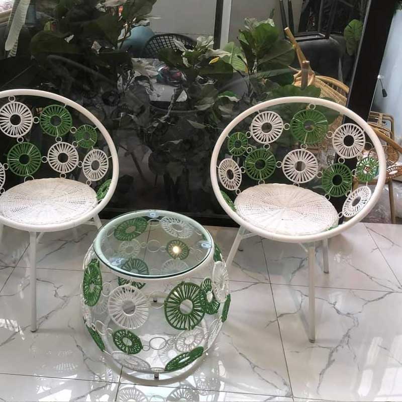 Bàn trà hoa cúc mây nhựa cao cấp đan dây tròn BM268