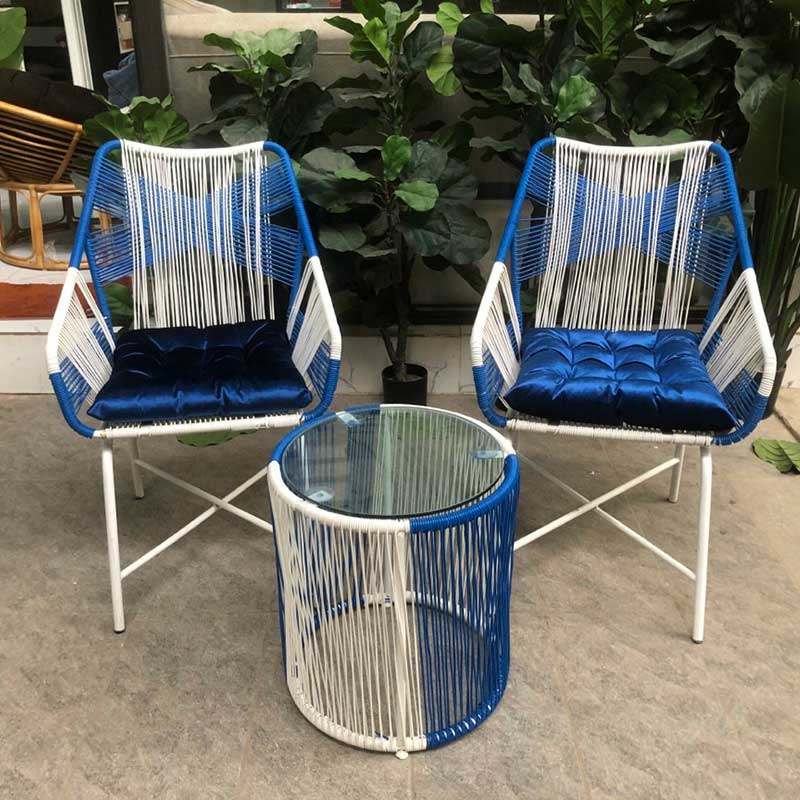 Bộ bàn ghế ban công mây nhựa dây văng đan chéo BM696