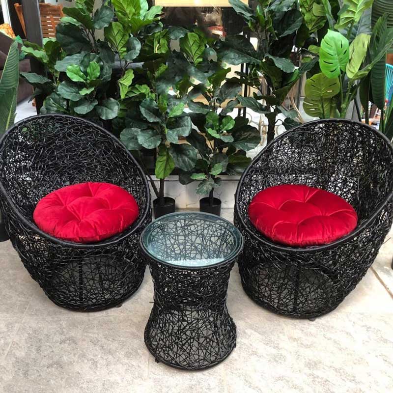 Bộ bàn ghế trứng đan rối mây nhựa cao cấp BM249