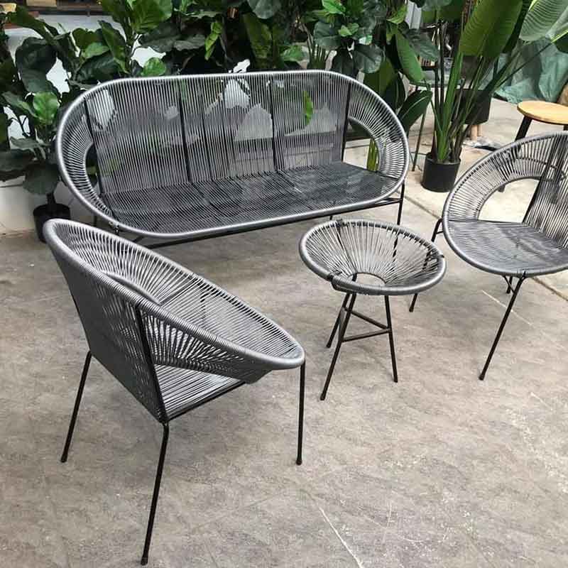 Combo bàn ghế dây văng có tay mây nhựa cho ban công BG628