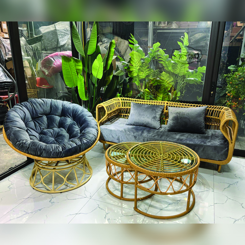 Combo bàn ghế sofa song mây kết hợp ghế Papasan BM290