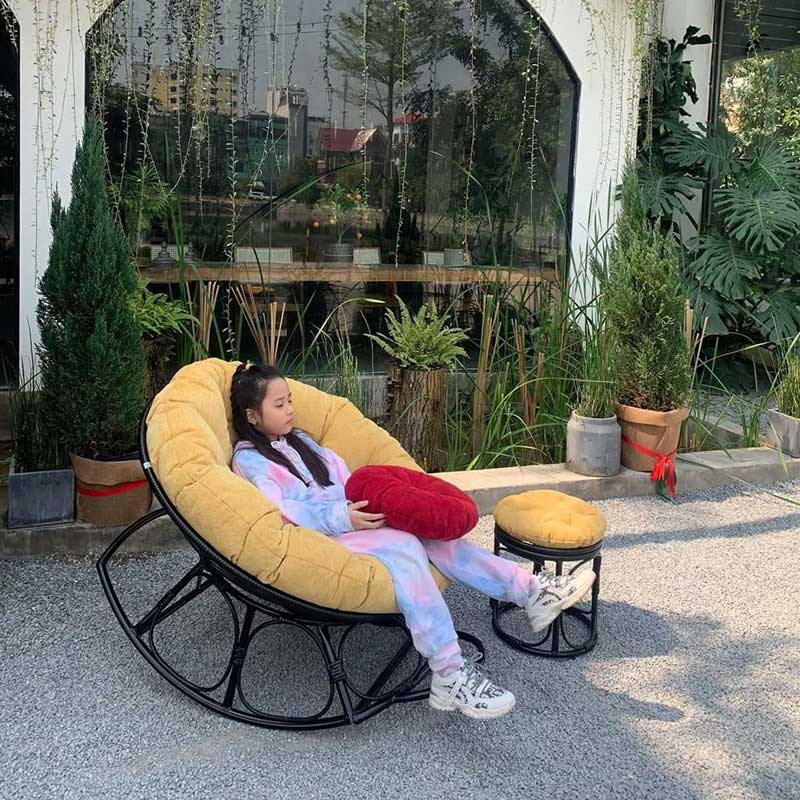 Ghế bập bênh chảo Papasan mây nhựa thư giãn BM578