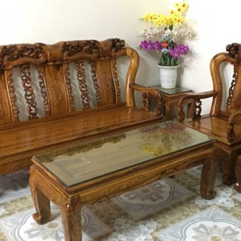 Bộ bàn ghế phòng khách Minh Quốc Đào gỗ Gụ Ta tay 10 BK009